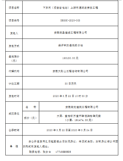 DBSGC-2020-003下東河（觀音巖電站）上游河道疏浚勞務工程成交公告