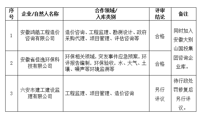 安徽大別山工程咨詢有限公司合作伙伴招募結(jié)果公告(八)